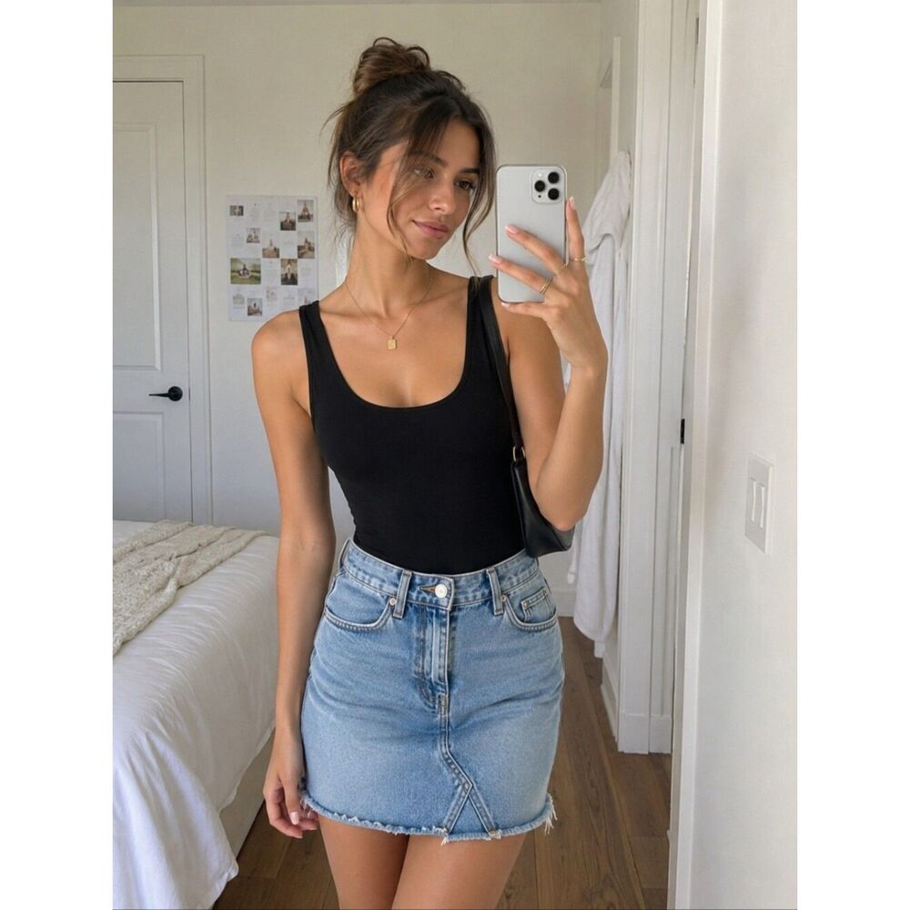 Black Pact Bodysuit XS Organic Cotton Capsule Staple Minimalist Classic Summer